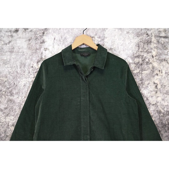 COS Green Corduroy Collared Popover Long Sleeve Shirt Dress US 8 UK 12 - Picture 2 of 9